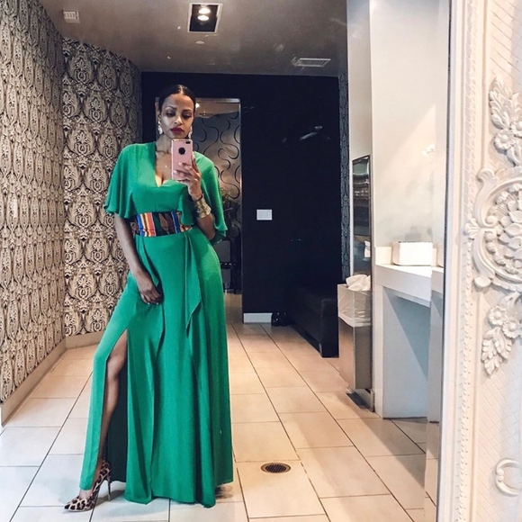 Green Cape Sleeve Maxi Dress Worn One 